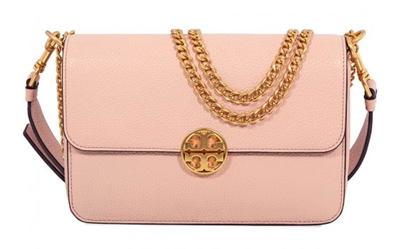 Tory Burch Chelsea Convertible Pebbled Leather Shoulder Bag Pale Apricot