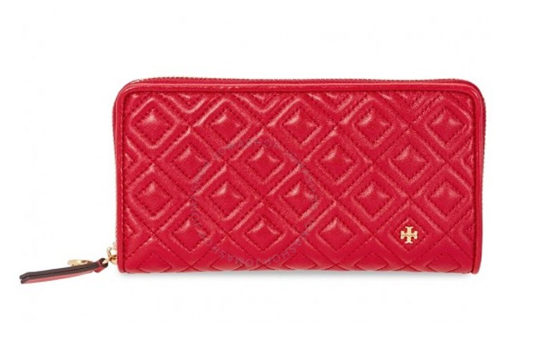 Tory Burch Fleming Quilted Zip Continental Wallet Red