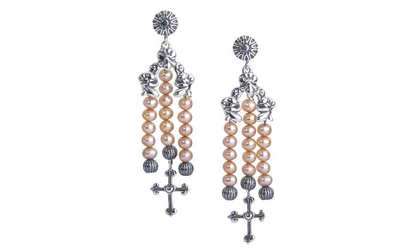 Sterling Silver & Gold Pearl Cross Earrings