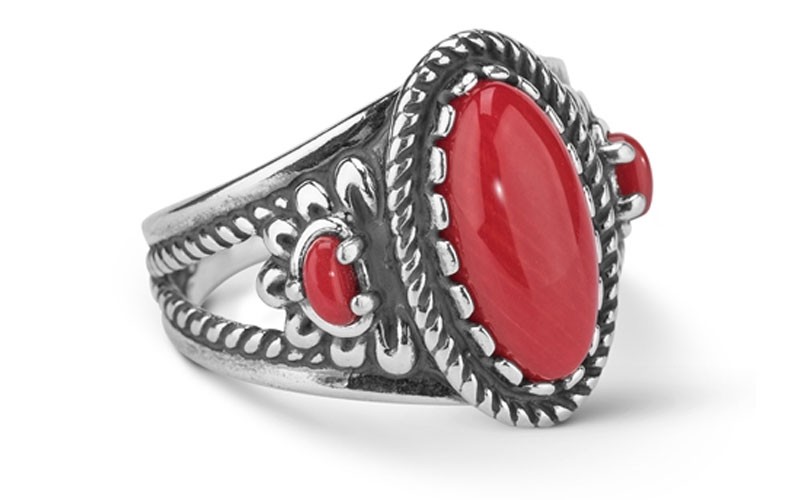 Sterling Silver Red Coral Flower Ring
