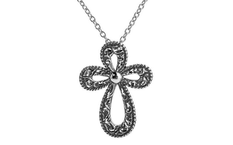 Diamond Cut Silver Cross Pendant on Chain Necklace