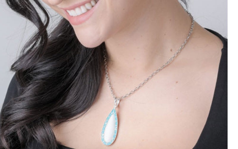 Sterling Silver White Agate and Turquoise Inlay Pendant