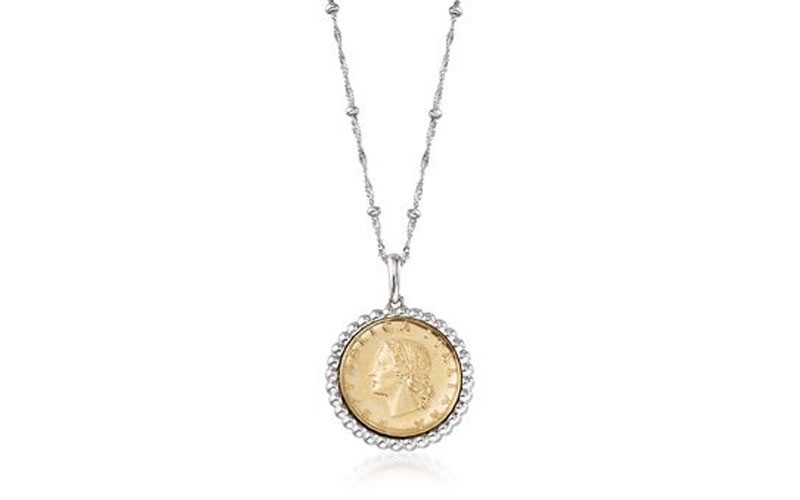 Italian Genuine 20-Lira Coin Pendant Necklace in Sterling Silver18