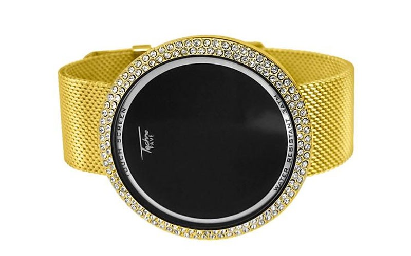 Bling Gold Mesh Band Round Led Touch Screen Watch