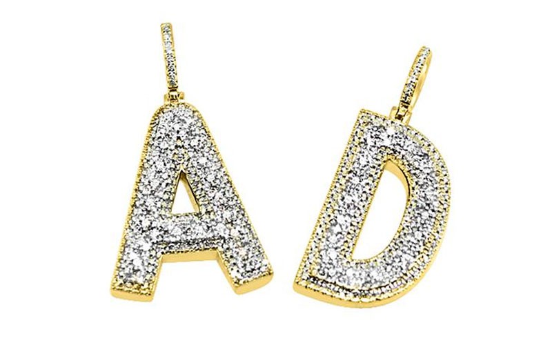 10K Yellow Gold 0.72 Carats Diamond Letter D Initial Pendant For Men
