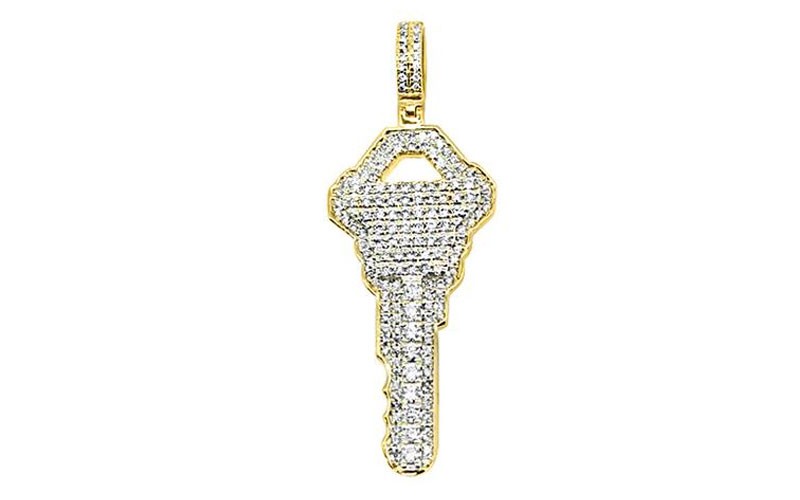 14K Yellow Gold 1.91 Carats Diamond House Key Pendant For Men
