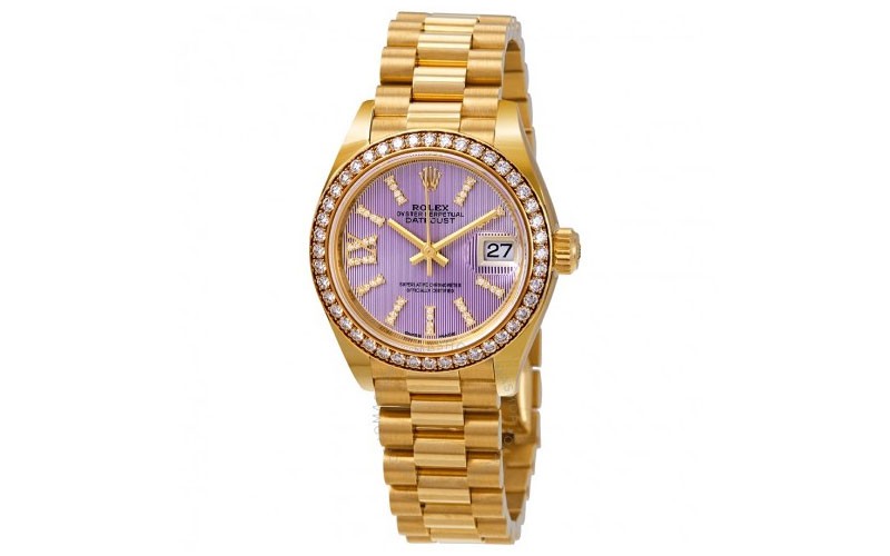 Rolex Lady-Datejust 28 Liliac Dial 18K Gold President Automatic Ladies Watch