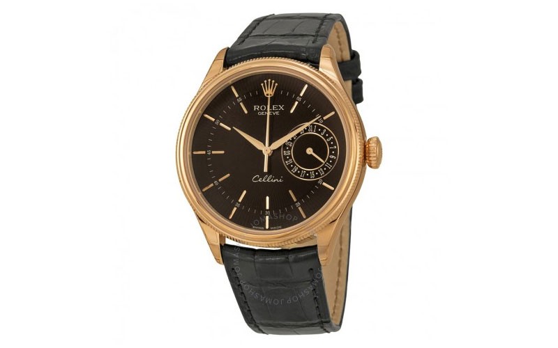 Rolex Cellini Date Black Dial 18kt Everose Gold Mens Watch