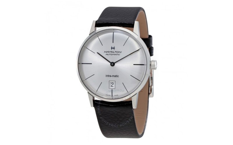 Hamilton Intra-Matic Silver Dial Leather Mens Watch
