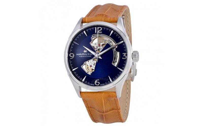 Hamilton Jazzmaster Open Heart Blue Dial Automatic Mens Leather Watch