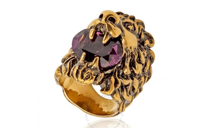Gucci Lion Head Ring With Purple Crystal