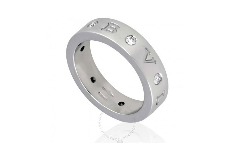 Bvlgari 18K White Gold Diamond-Set Band Ring Size: 54