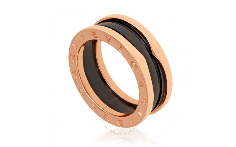 Bvlgari B.Zero1 18K Pink Gold And Black Ceramic 2-Band Ring Size 6.25