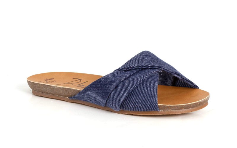 Blowfish Shoes Garliss Twisted Twill Slides for Women in Blue Smokey 