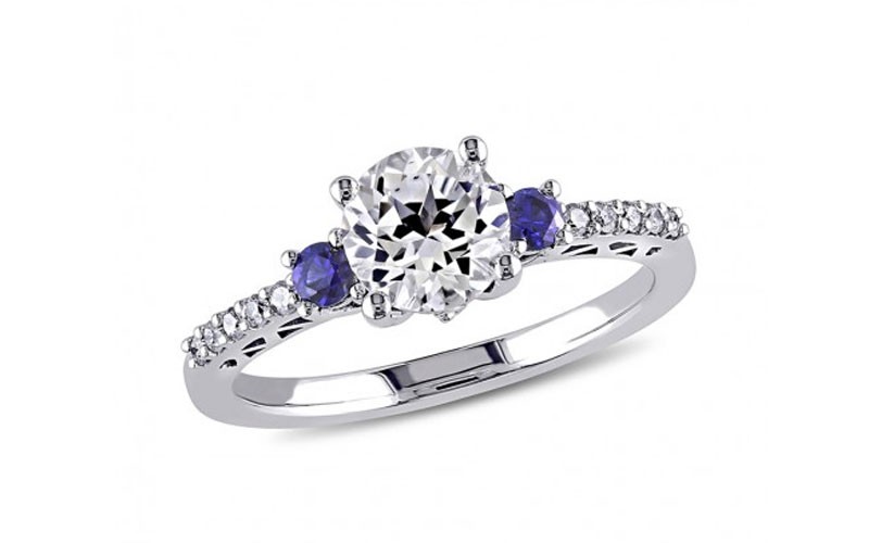 Amour 1/10 CT Diamond TW And 1 3/5 CT TGW Created White Sapphire Created Blue