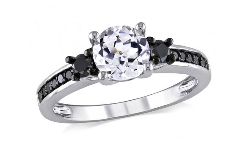 Amour Black Diamond and White Sapphire Engagement Ring Size 7