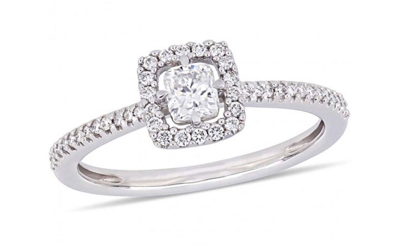 Amour 1/2 CT Cushion and Round Diamonds TW Engagement Ring 14k White Gold