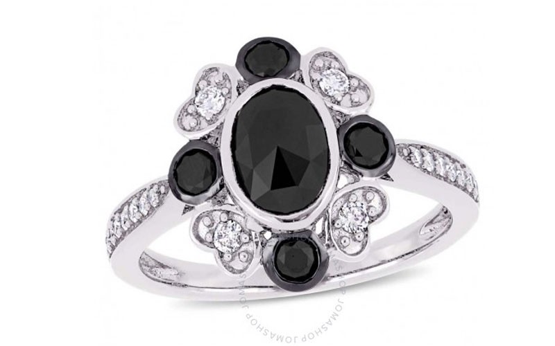 Amour 1/4 CT TW Black and White Round Diamond Vintage Engagement Ring in 10