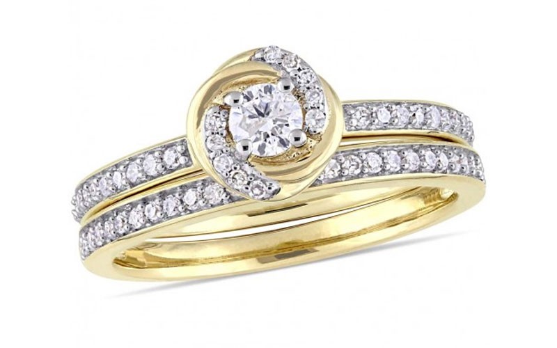 Amour 1/2 CT TW Diamond Swirl Bridal Set Ring in 10k Yellow Gold