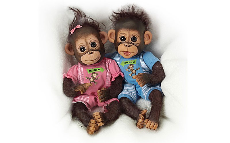 He Did It, She Did It Poseable Baby Monkey Doll Set