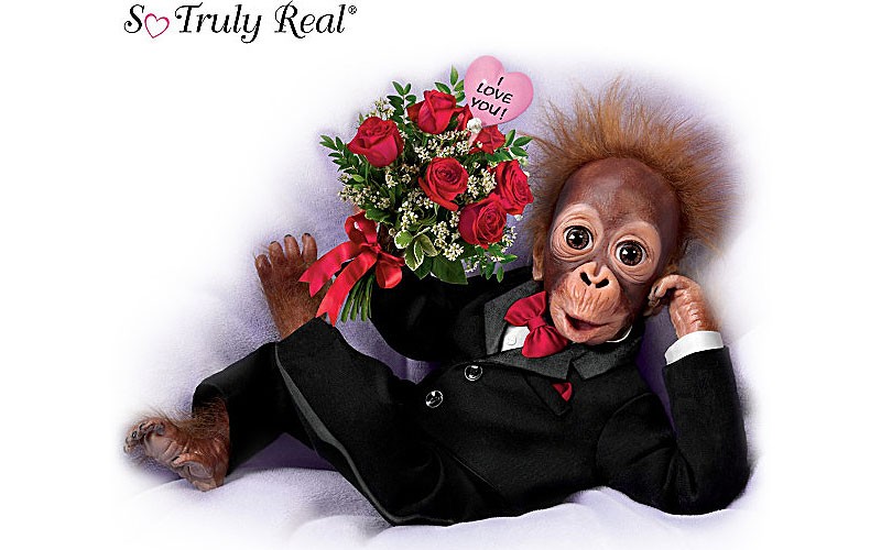 So Truly Real Wild About You Monkey Doll With Rose Bouquet