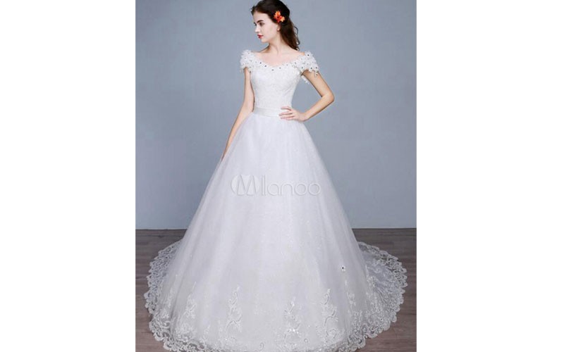 Princess Wedding Dress Off The Shoulder Backless Lace Sequins A Line Lace Up 