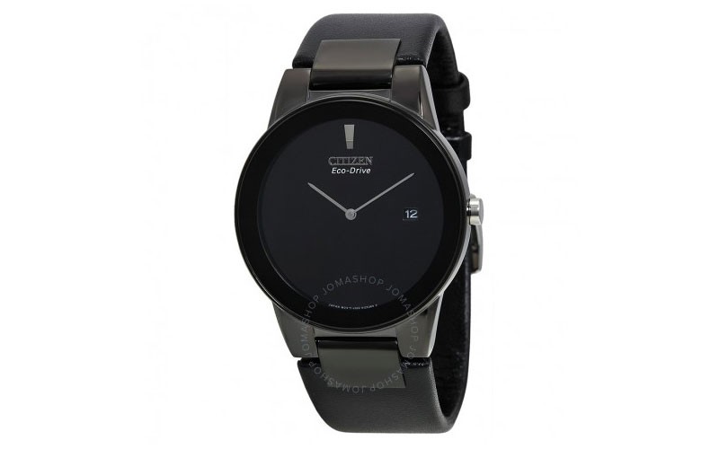 Citizen Eco Drive Axiom Black Dial Black Leather Mens Watch
