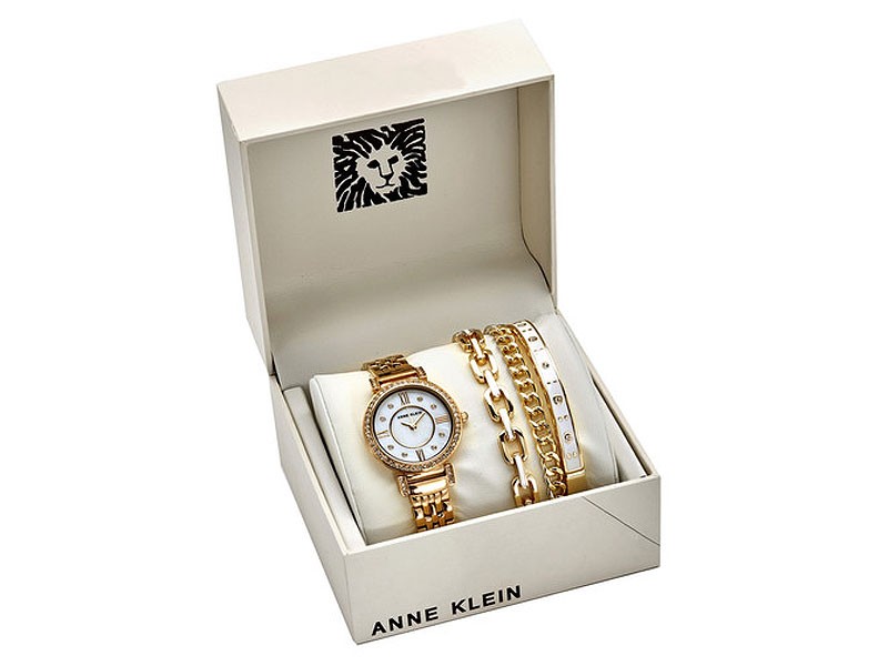 White Mother of Pearl Crystal Dial Ladies Watch Set